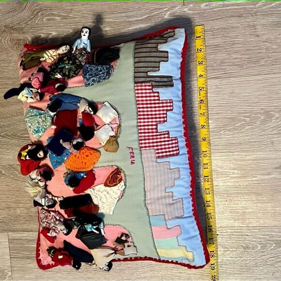 Vintage Peruvian Arpillera Feria 3D Folk Art Handmade Tapestry Pillow Crochet - Picture 10 of 16